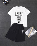 AMIRI Crystal‑Ball‑Hand Graphic Short‑Sleeve Tee & Drawstring Shorts Set