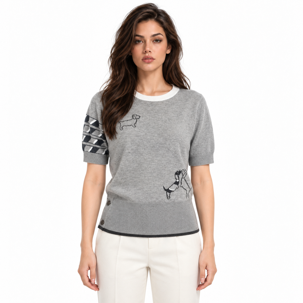 Thom Browne Embroidered Short Sleeve Sweater