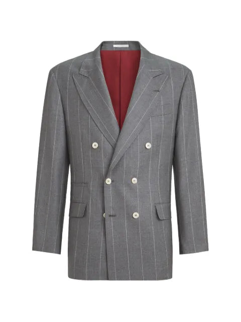 Brunello Cucinelli virgin wool chalk stripe one-and-a-half breasted tailor blazer