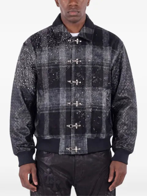 GUAPI Obsidian pearl-embellished plaid jacket