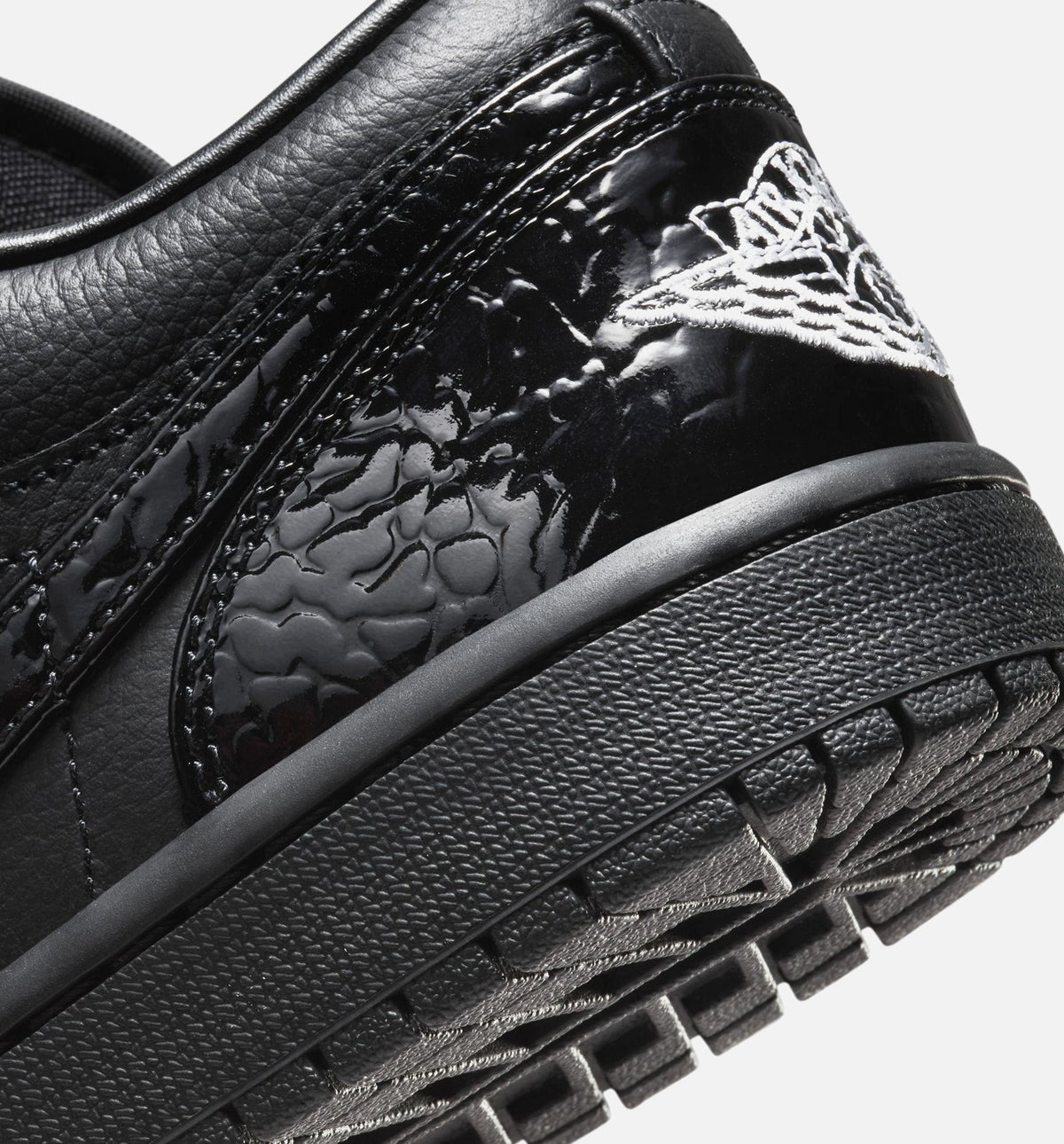 Air Jordan 1 Low Patent Elephant Womens Lifestyle Shoe | Black/White/Metallic Silver