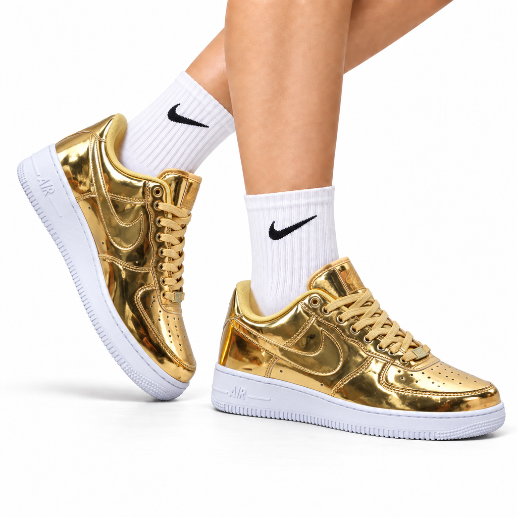 Nike Air Force 1 Low Gold Metallic Unisex Sneakers Style 18