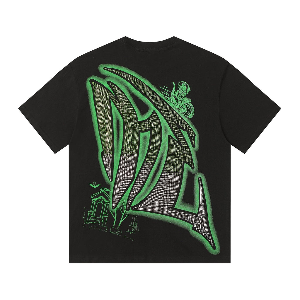 MIXED EMOTION Green Graphic Rhinestone T-Shirt