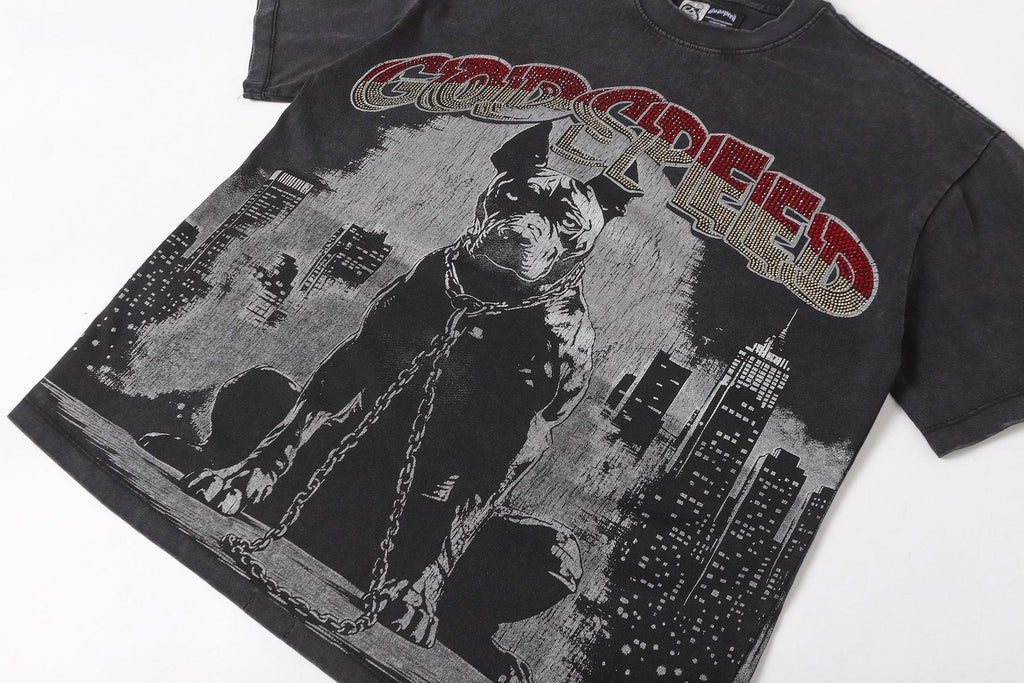 Godspeed Dog Graphic Distressed Sleeve T-Shirt