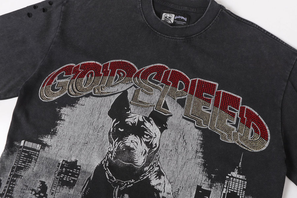 Godspeed Dog Graphic Distressed Sleeve T-Shirt