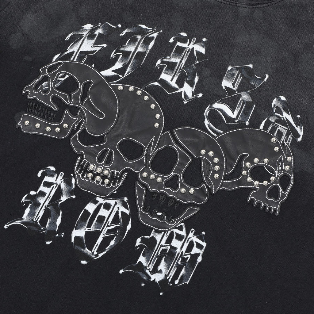 FIRST ROW Wake Up and Be Fierce Skull Appliqué T-Shirt