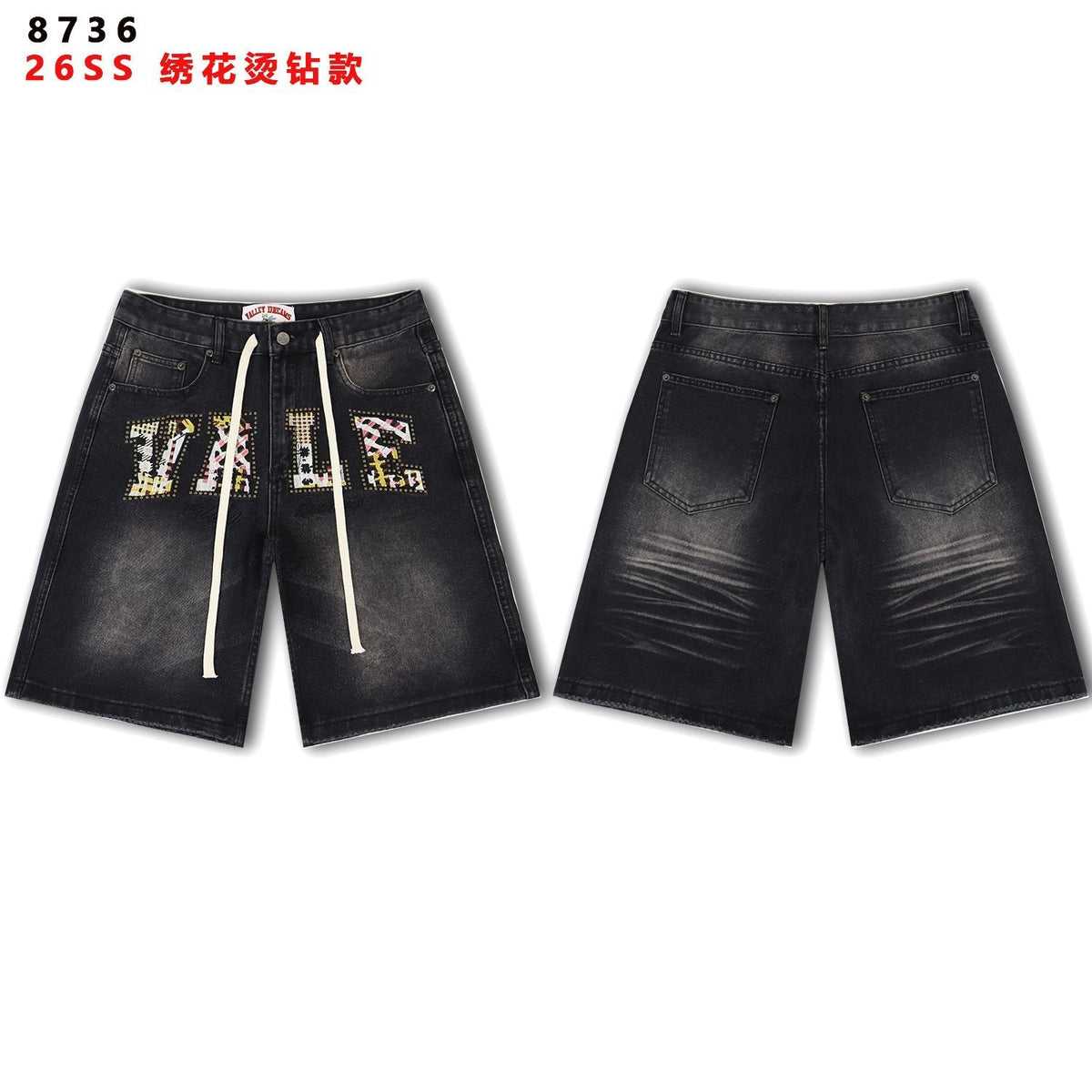 Valley Dreams Plaid Appliqué Rhinestone Denim Shorts