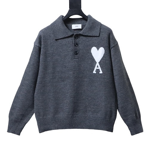 AMI Paris Ami De Coeur Polo Sweater Grey