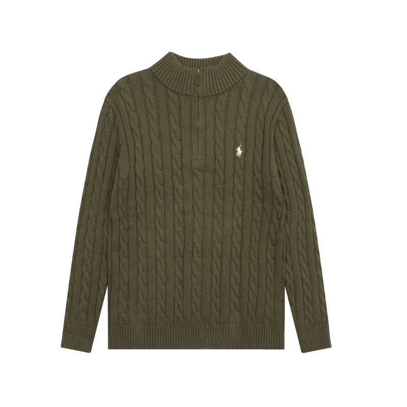 LFC18 New high-quality men's and women's ruff half zip solid pony embroidery logo Fried Dough Twists knitting sweater Clothing
