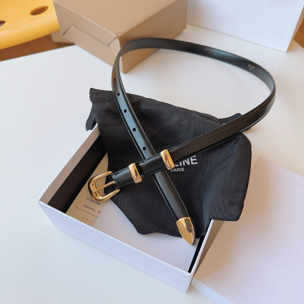 CELINE 25S SMALL 18MM WESTERN BELT IN BLACK CALFSKIN 566640