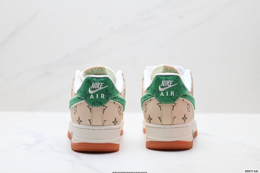 Nike Air Force 1 Low Beige Green Monogram Print Unisex Sneakers Style 12