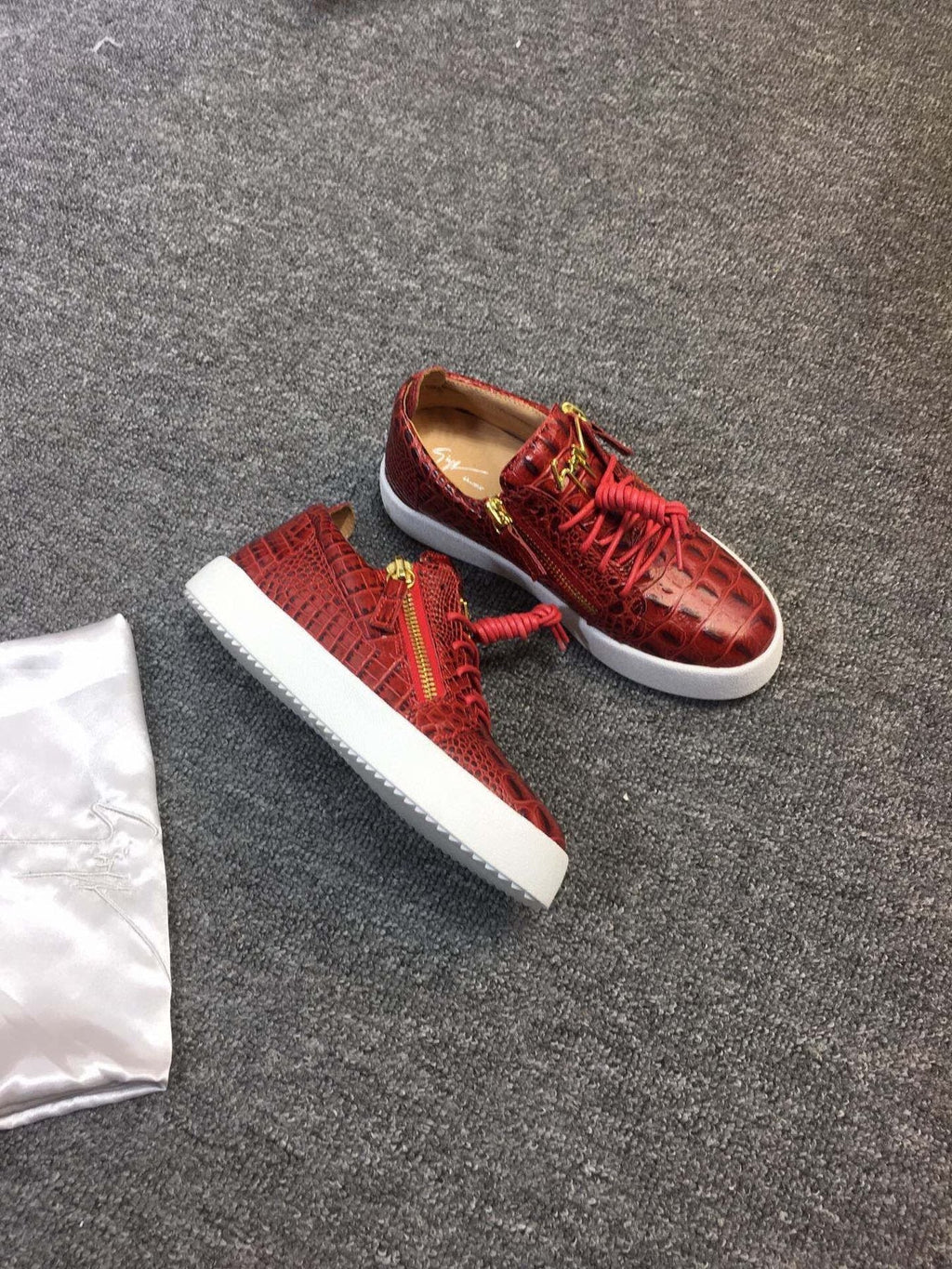 Giuseppe Zanotti Red Croc-Embossed Low-Top Sneakers