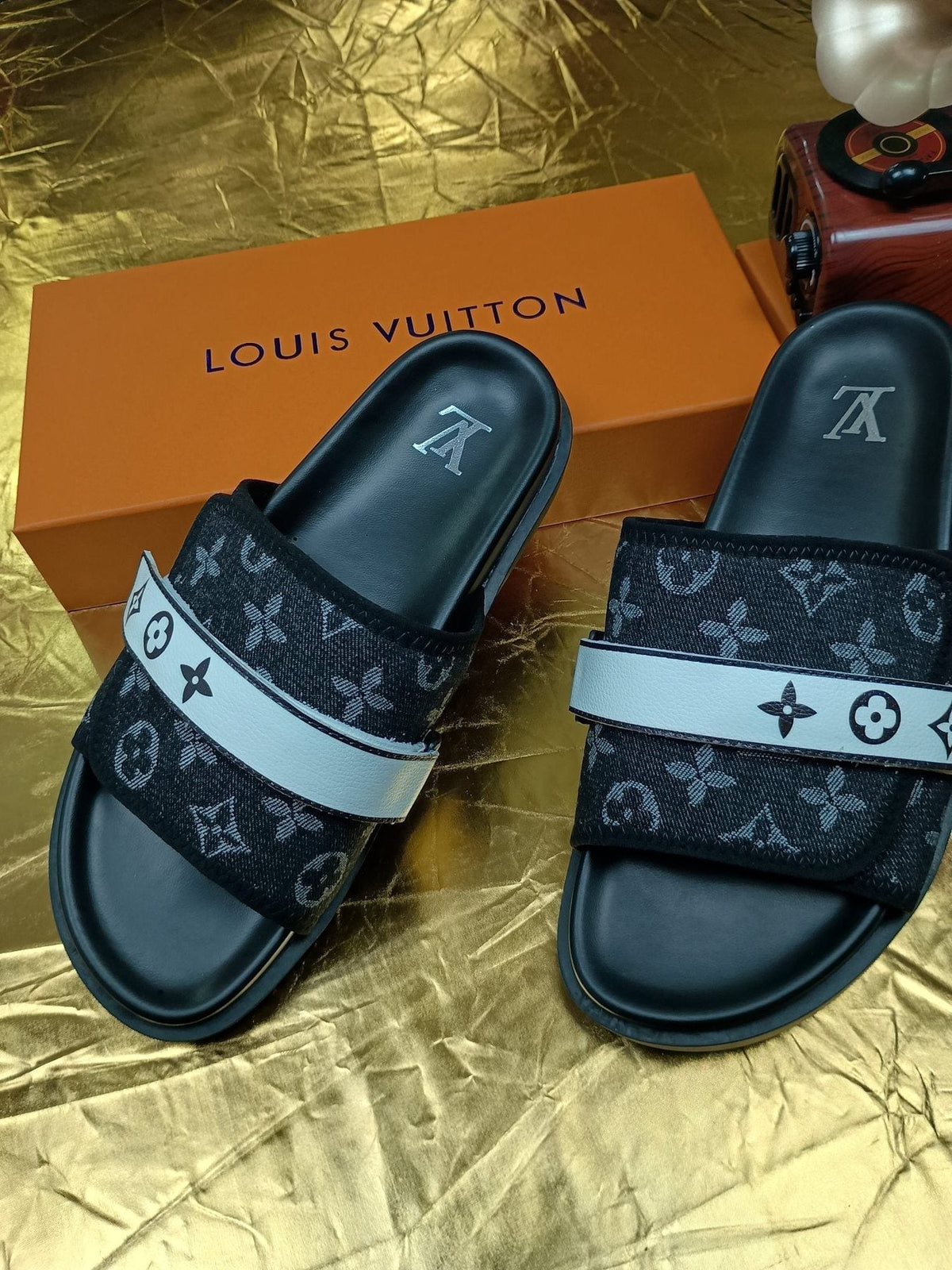 Louis Vuitton Black Graphic Band Slide Sandals