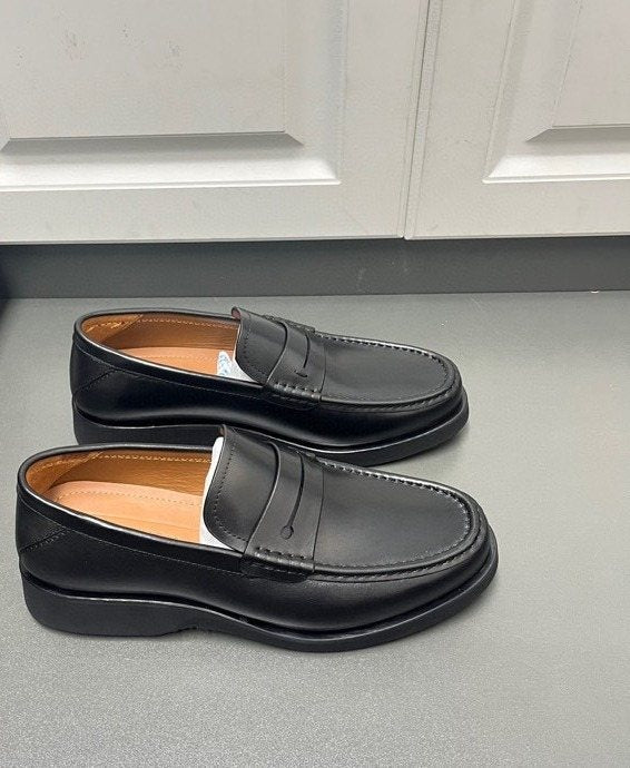 Zegna Men's Black Leather Slip-On Loafers