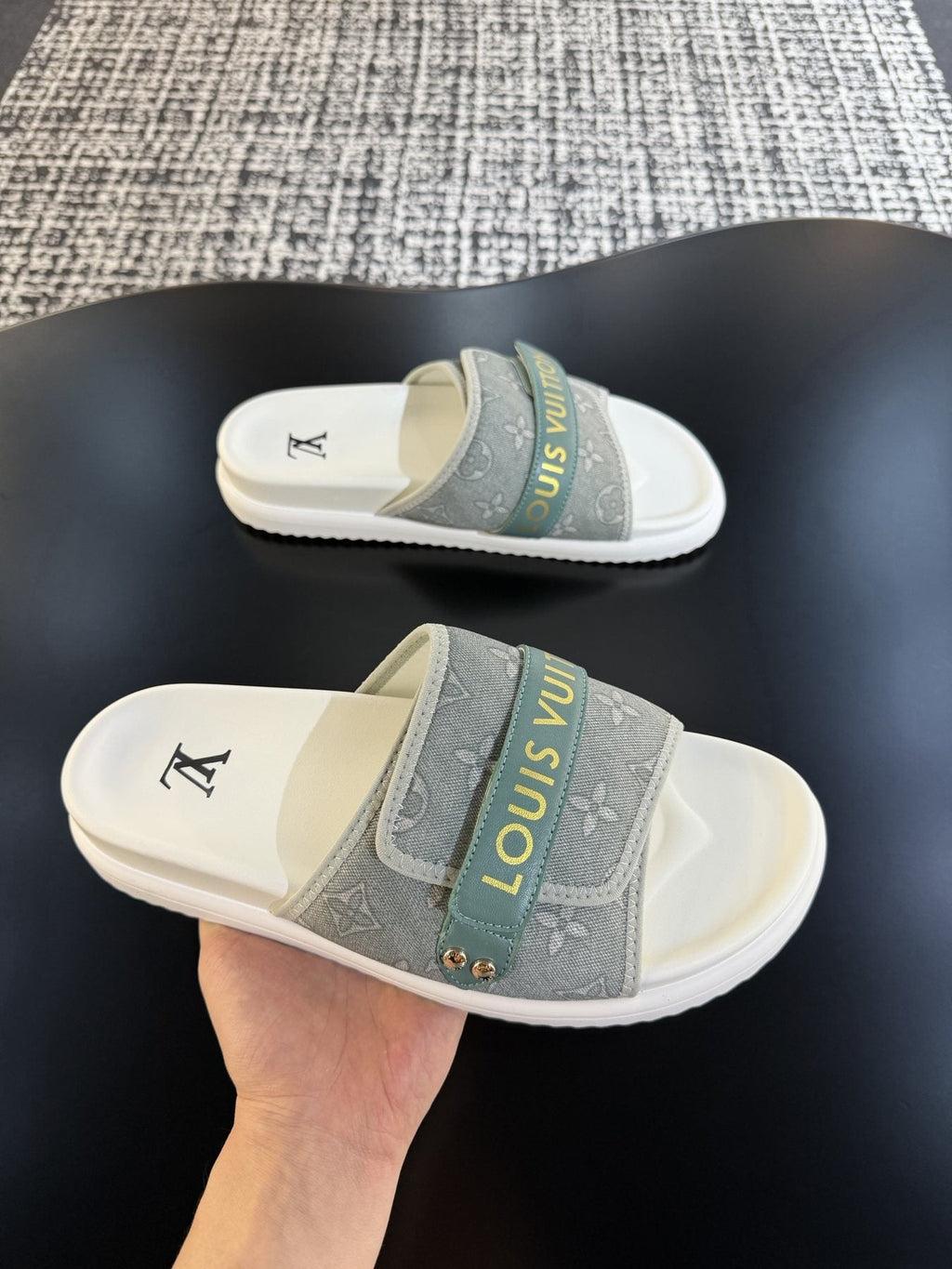 Louis Vuitton Gray Logo Slide Sandals