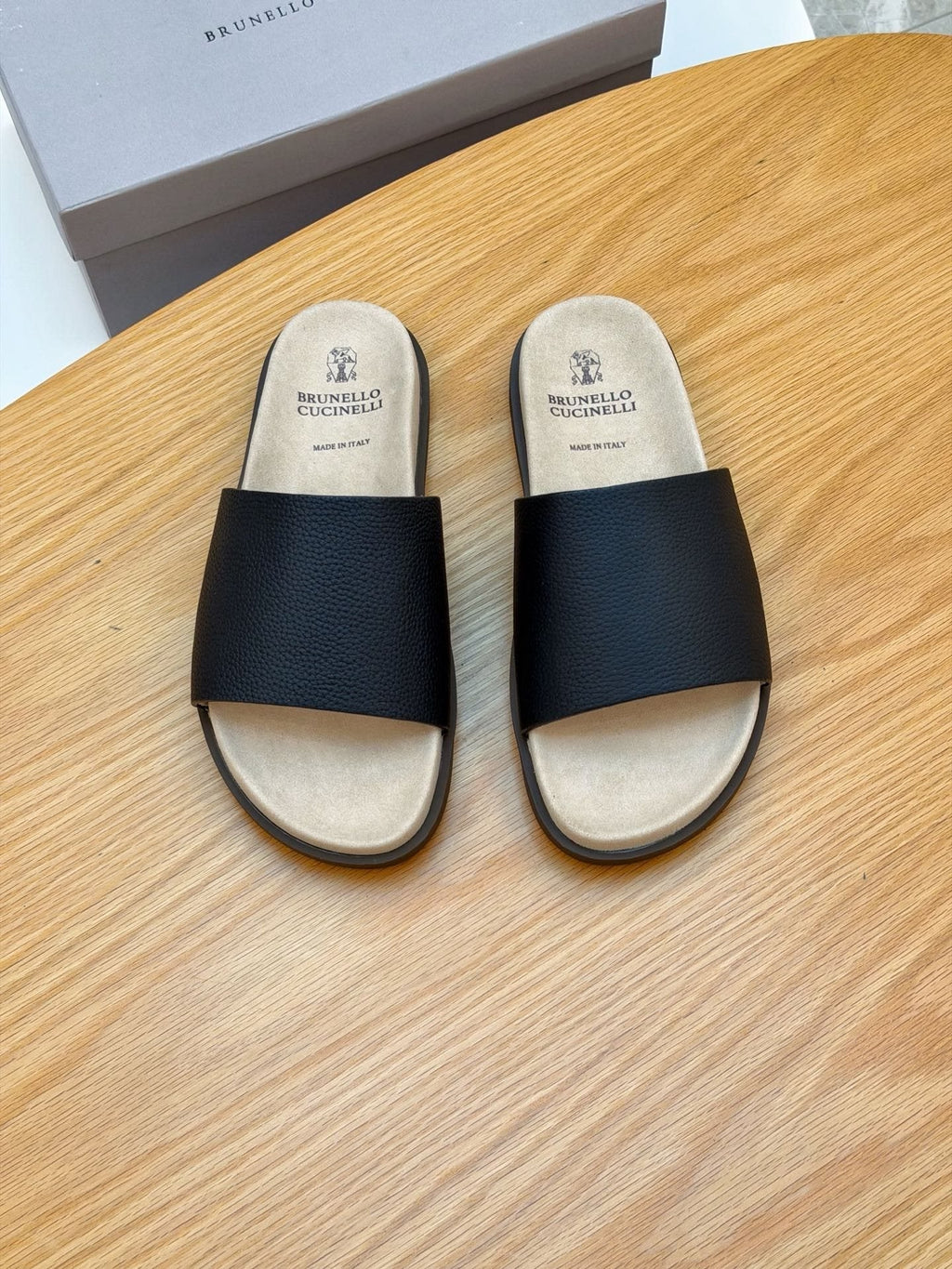 Brunello Cucinelli Textured Strap Slide Sandals