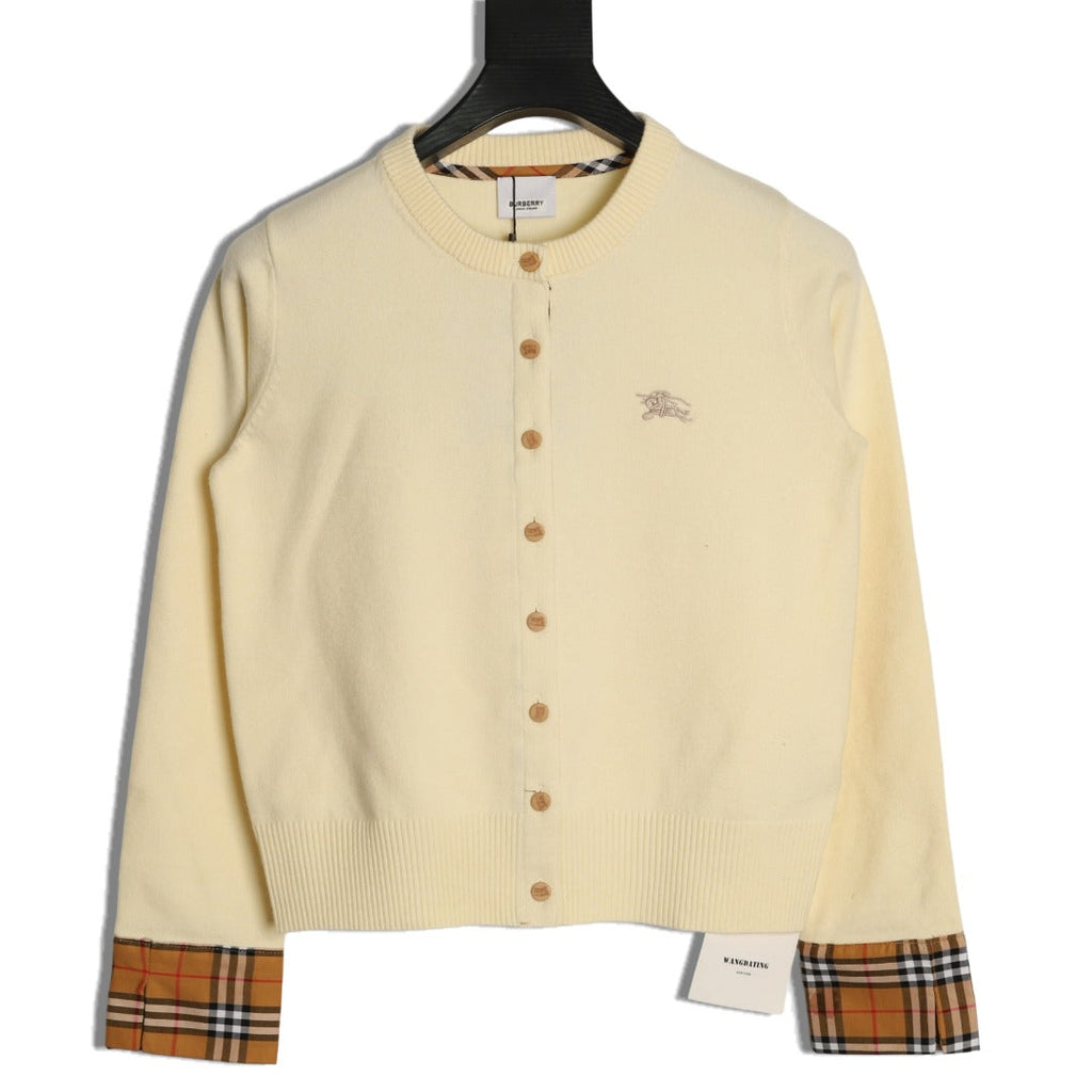 Burberry Check-Cuff Button-Front Cardigan - Pale Yellow